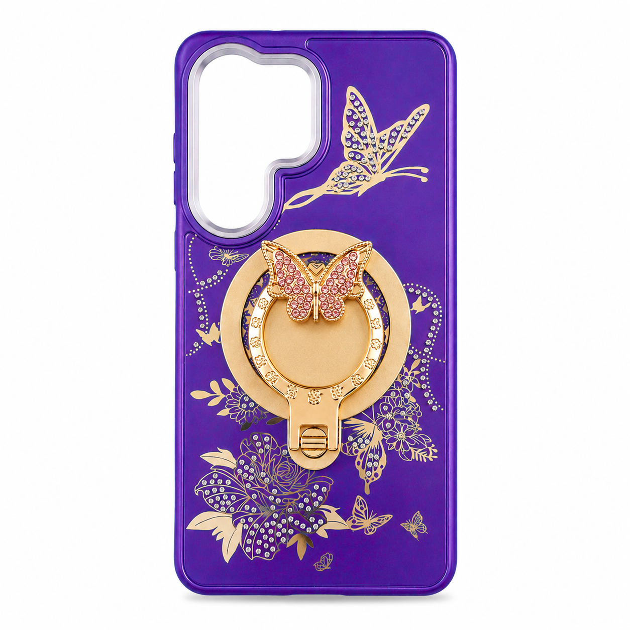 Glitter Sparkle Butterflies Ring Stand Bling Diamond Kickstand Shockproof Protective Cover in purple, compatible for SAMSUNG A37 5G